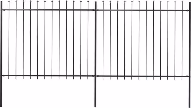 Berkfield Home Black Powder-Coated Steel Garden Fence with Spear Top, W: 3.4 m, H: 1.5 m