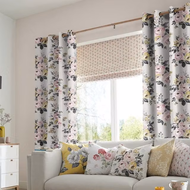 Cath Kidston Vintage Bunch Floral Blackout Eyelet Curtains in Multicolour and Beige