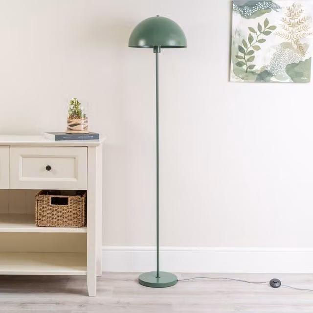 ValueLights Stassi Mid-Century Metal Floor Lamp with Green Dome Lampshade