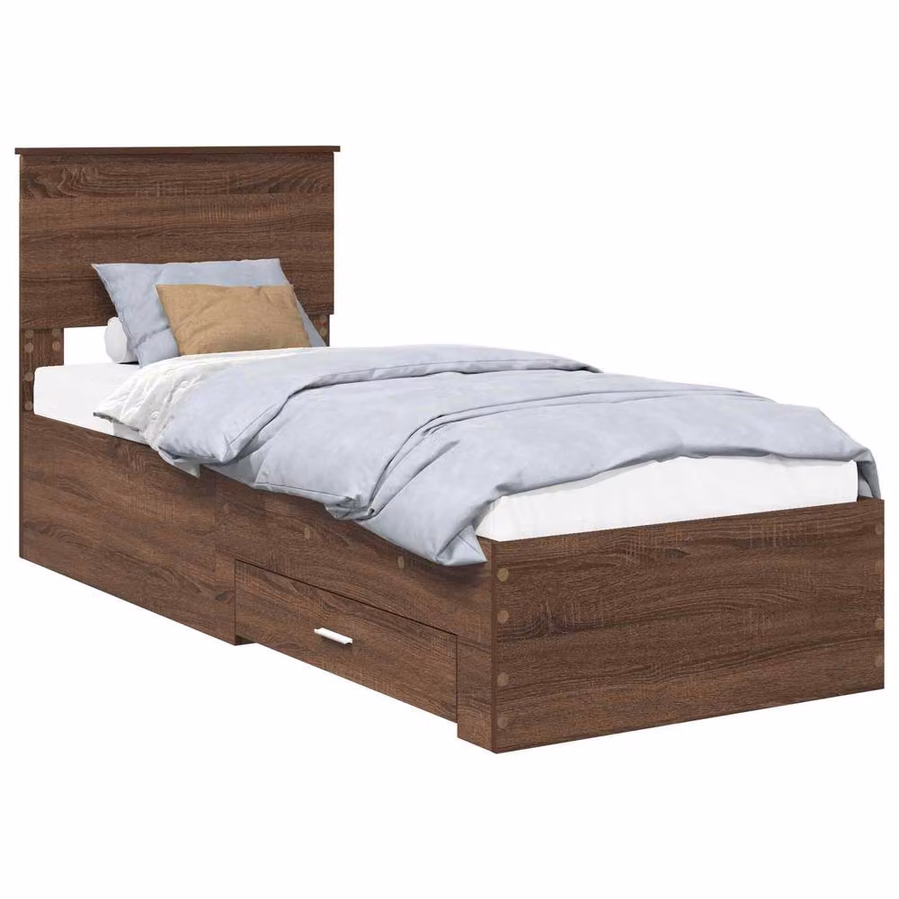 Berkfield Home Modern Bed Frame with Drawers in Brown Oak and Silver, Engineered Wood, W: 75 cm x L: 190 cm – 2
