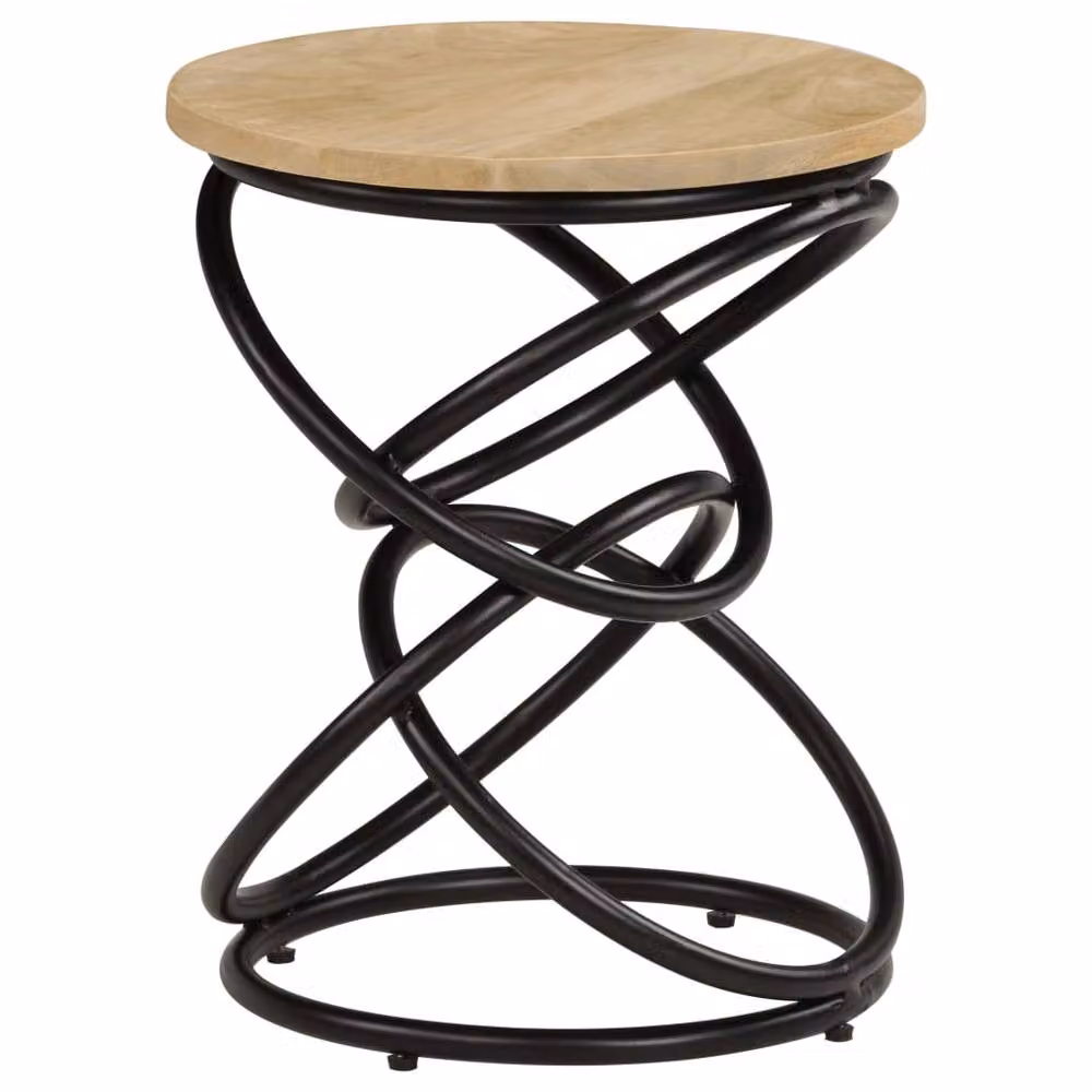 Berkfield Home Round Solid Mango Wood Decorative End Table with X-Frame in Brown and Black, W: 40 cm, D: 50 cm – 2