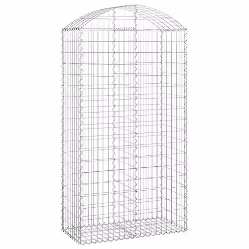 vidaXL Arched Gabion Basket in Silver Galvanised Steel, W/D/H: 100 x 50 x 180/200 cm