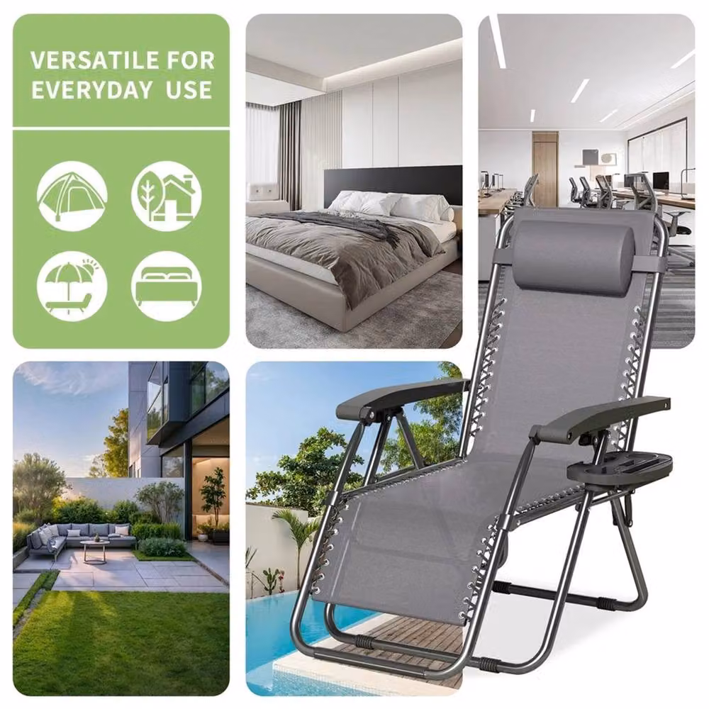 Nordara Grey Zero Gravity Chair with Textilene Fabric and Adjustable Headrest – 4