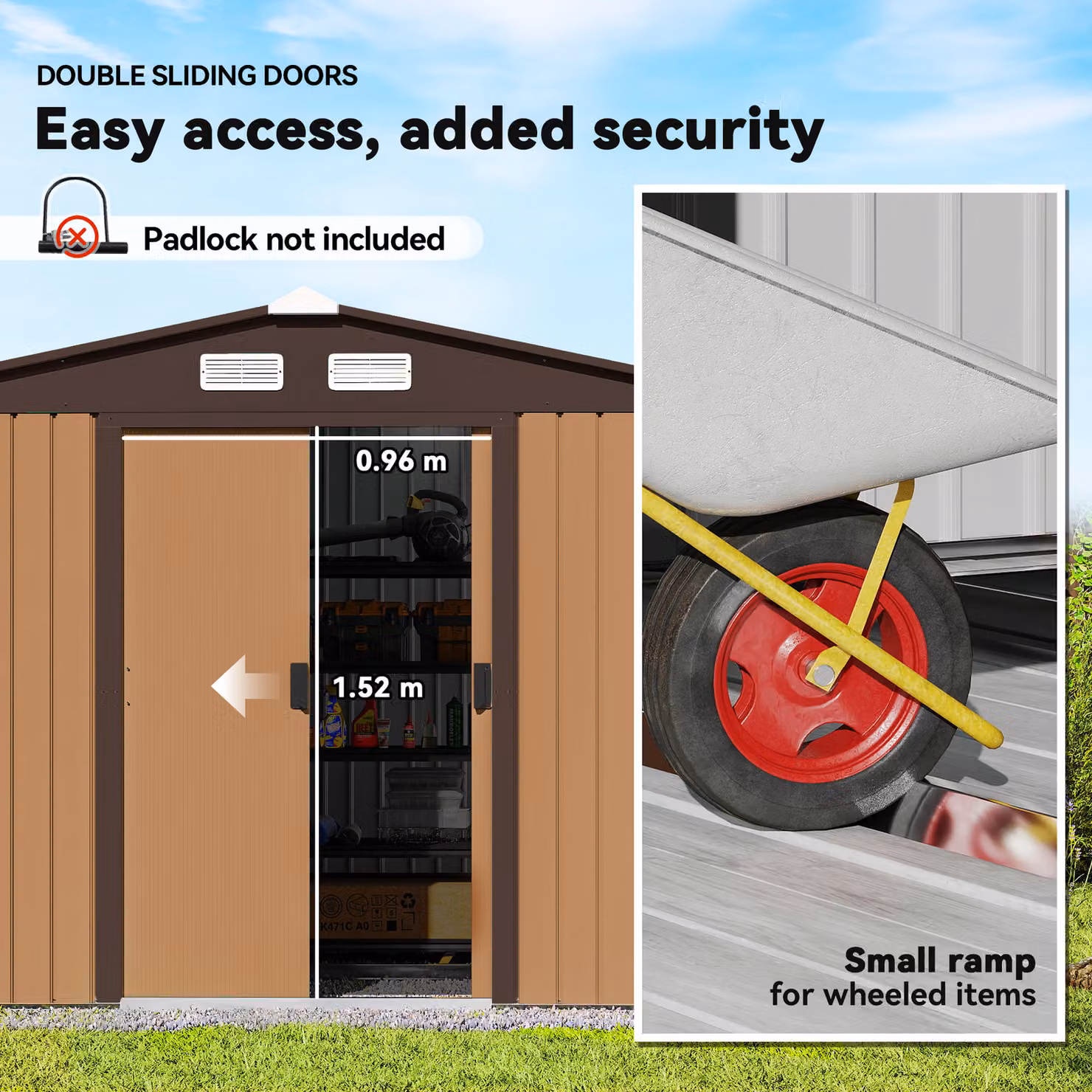 Outsunny Metal Garden Shed with Lockable Doors, Ventilation Slots and Foundation Kit, Yellow – 4