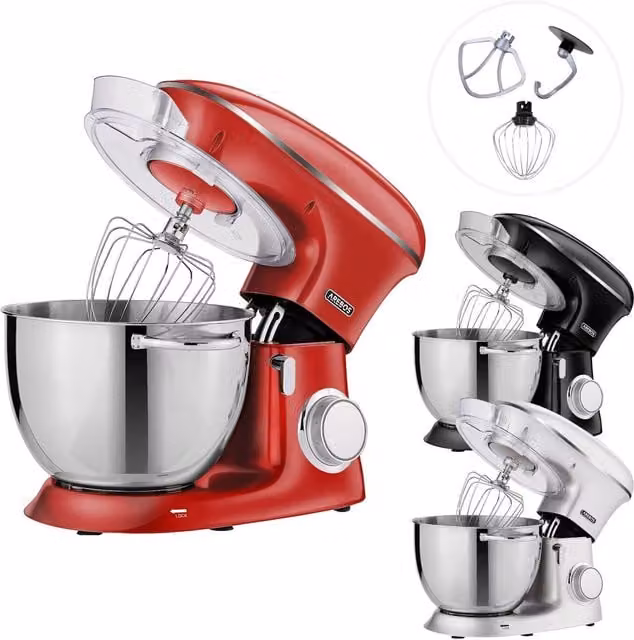 AREBOS Stand Mixer with 8L Stainless Steel Mixing Bowl, Red