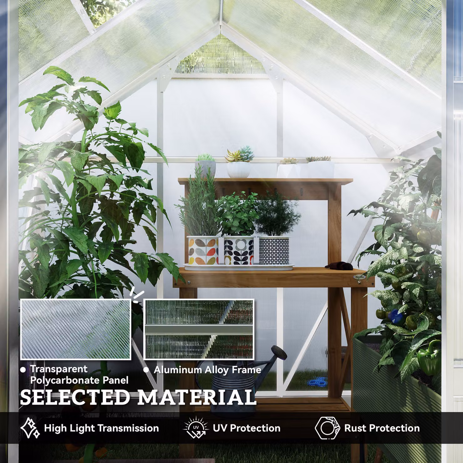 Outsunny Polycarbonate Greenhouse with Sliding Doors in Transparent Finish, W/D/H: 182.88 x 182.88 x 201 cm – 3