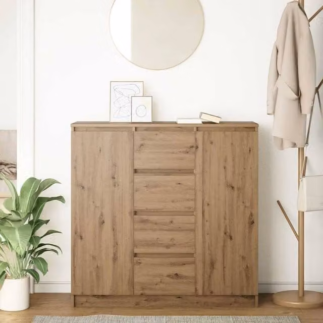 Berkfield Home Artisan Oak Sideboard with Drawers in Brown, W/D/H: 100.5 x 35 x 98.5 cm – 1
