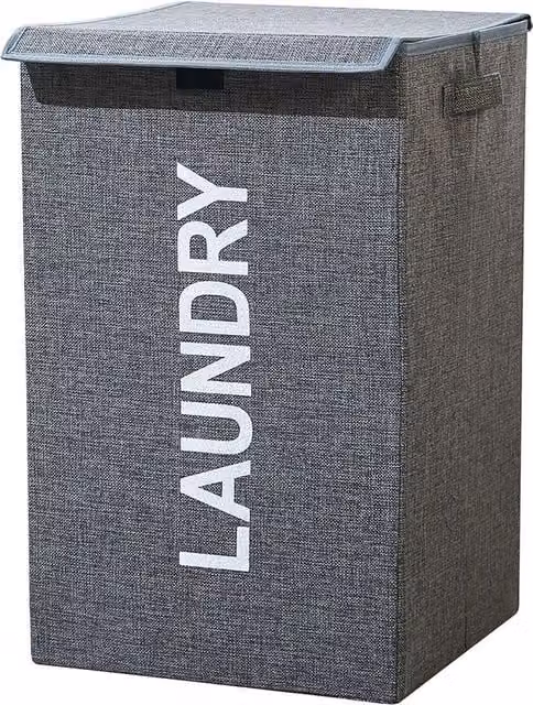 Neel Blue Collapsible Fabric Laundry Basket with Lid and Handles, Grey, 57L