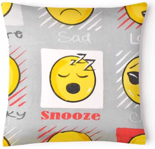 Velosso Expressions Grey Emoji Design Filled Square Cushion, W x D: 43 x 43 cm