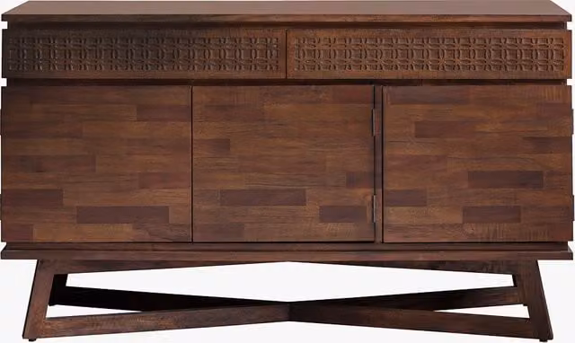 Perch & Parrow Sadie Boho Geometric Wood Sideboard in Brown and Beige