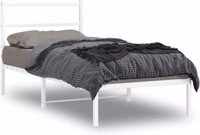 Berkfield Home Metal Bed Frame with Headboard, White, W/D/H: 90 x 200 cm – 1