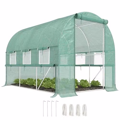 Outsunny Green Polytunnel Greenhouse with Roll-up Sidewalls and Door, W: 3 m, D: 2 m, H: 2 m