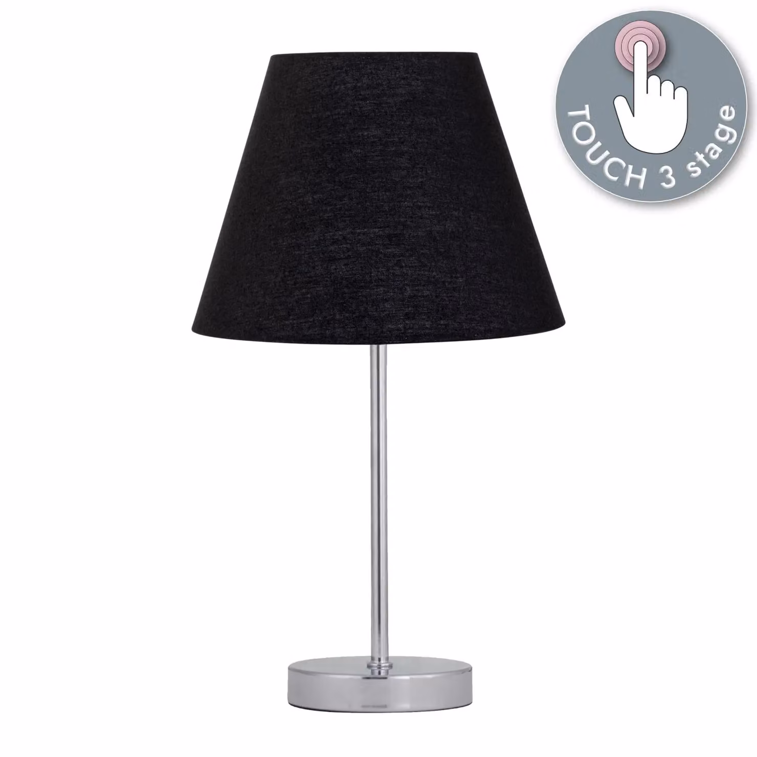 First Choice Lighting Chrome Touch Operated Dimmable Table Lamp with Black Fabric Shade – 2