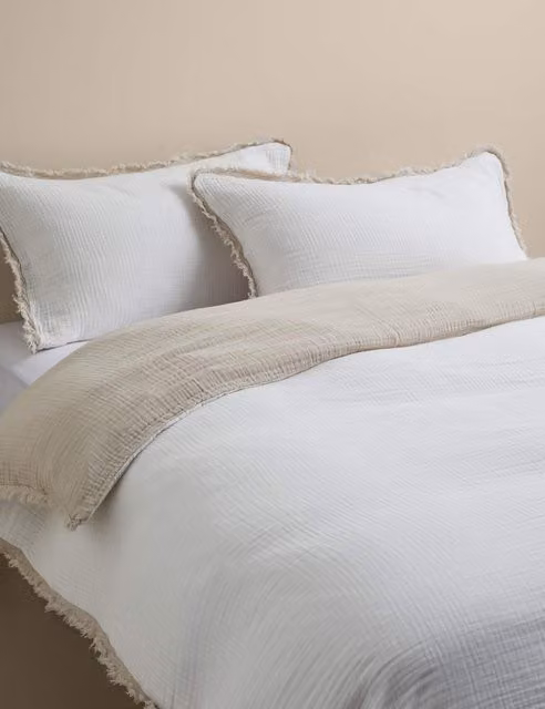M&S Reversible Pure Cotton Muslin Duvet Cover, Multicolour, W: 140 cm, H: 200 cm