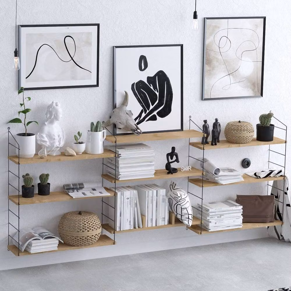 CALICOSY Wall-Mounted Hanging Shelf with 9 Shelves, Brown – 2
