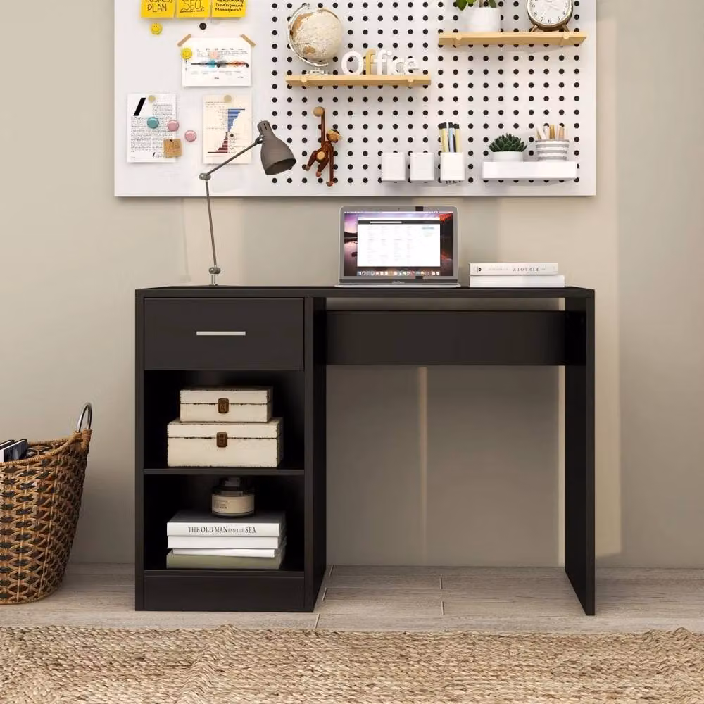 ERGOVEXA Computer Desk with Drawer and Shelf, Black, W: 100 cm, D: 40 cm, H: 74.5 cm – 3