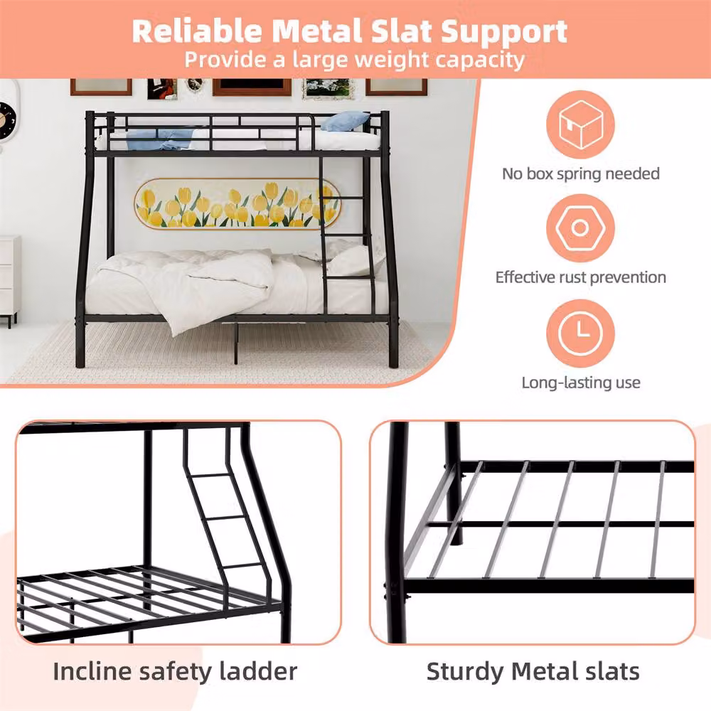 Direct Wicker Single Metal Bunk Bed with Ladder and Guardrails in Black – 4
