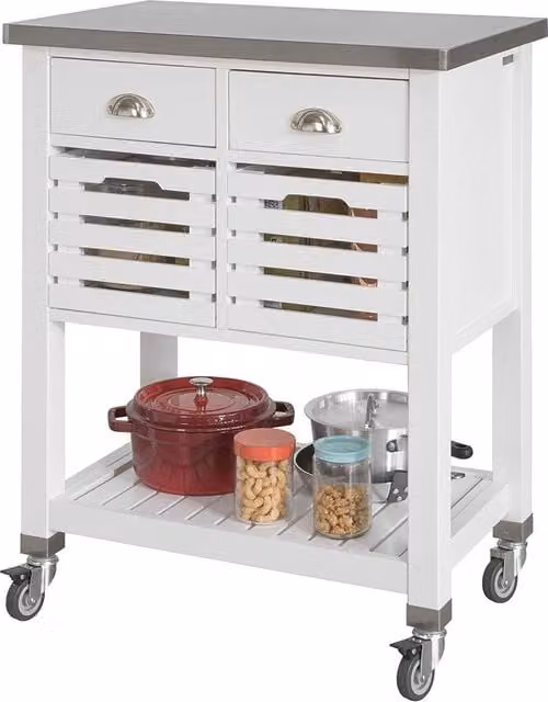SoBuy Modern White Functional Kitchen Trolley with Pine Wood and Metal Accents