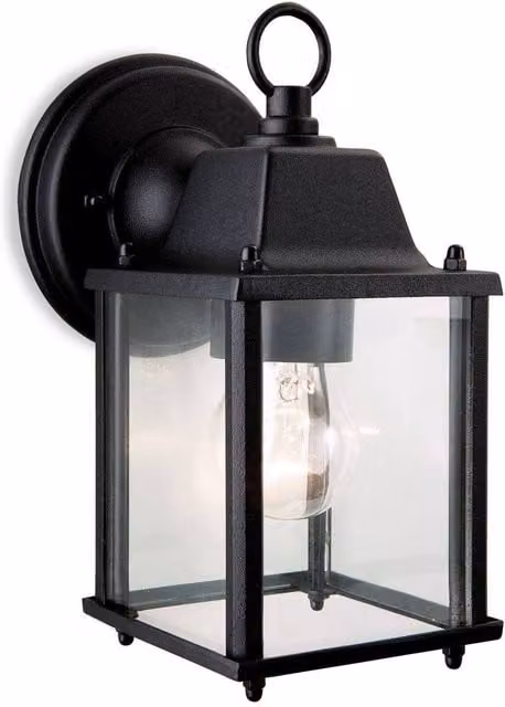 Firstlight Coach 1 Light Lantern Wall Light in Black with Transparent Glass and E27 Socket
