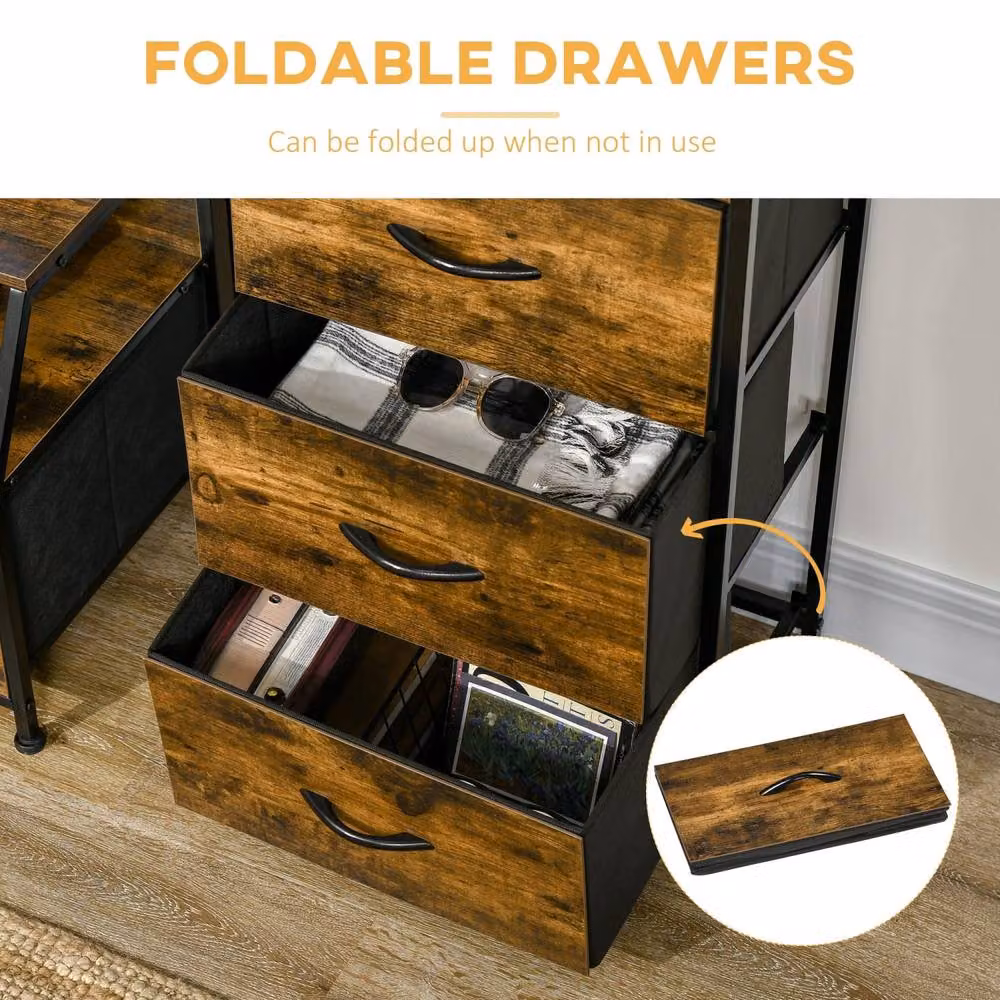 Wyld Haus Elsuve Industrial 3 Drawer Storage Chest in Rustic Brown Metal and Fabric – 5