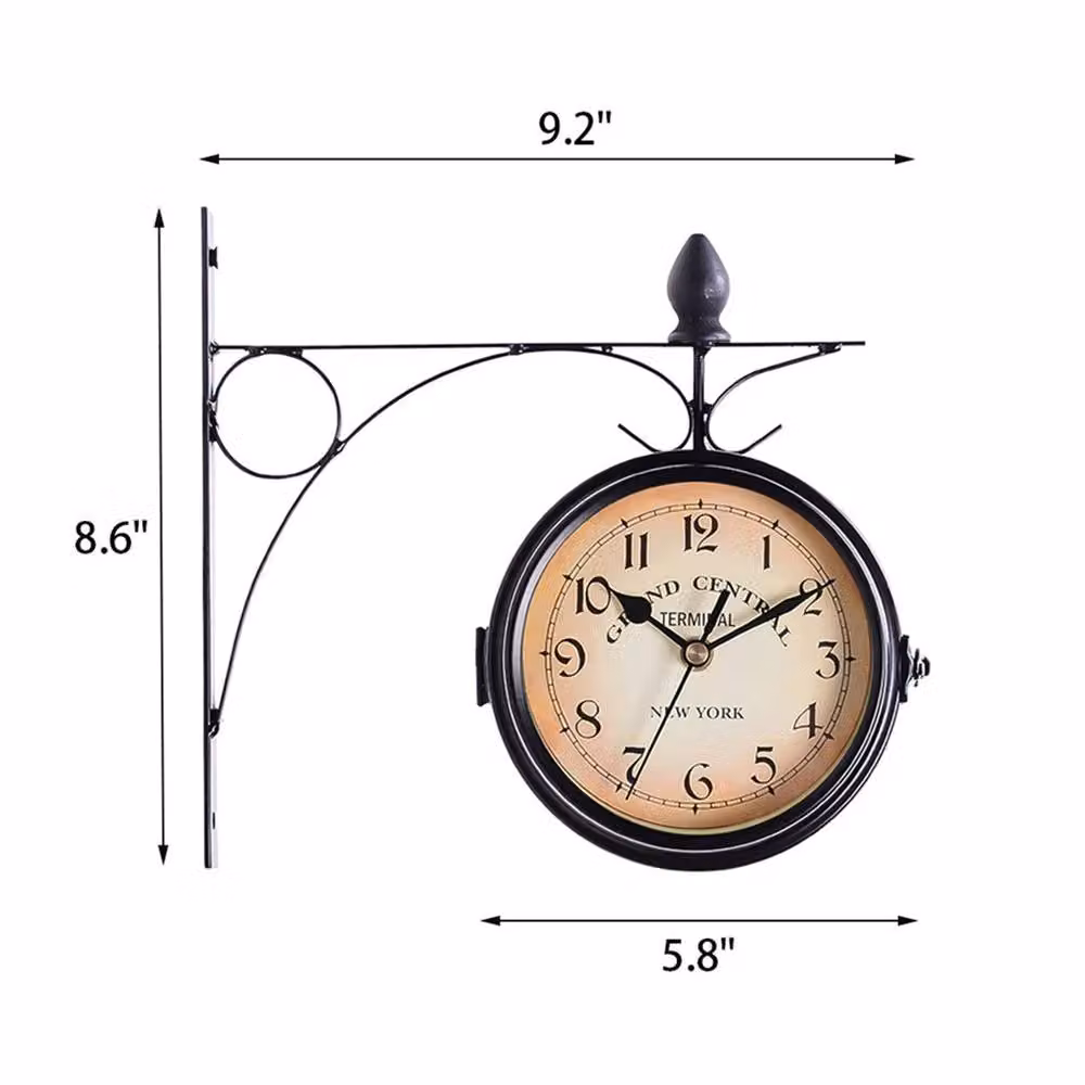 SPETLEK Retro Black Metal Double Sided Round Outdoor Garden Wall Clock with Bracket – 2