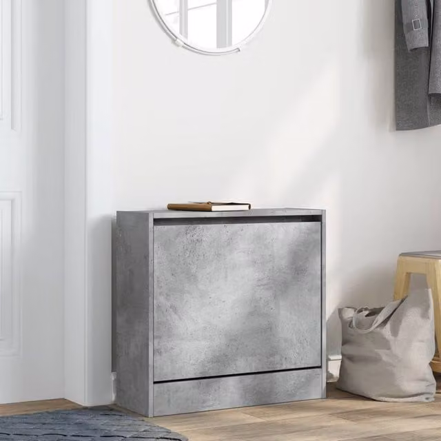 Berkfield Home Modern Shoe Cabinet in Concrete Grey, W/D/H: 60 x 21 x 57 cm