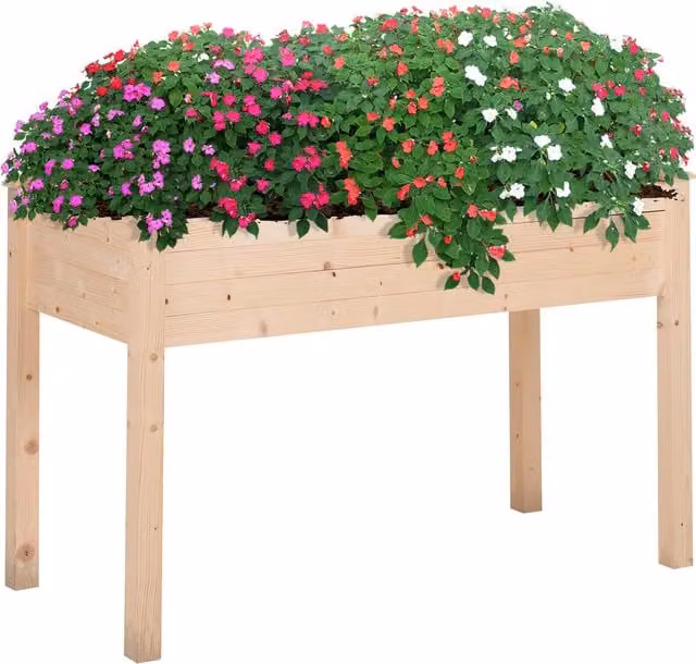 Outsunny Brown Wooden Rectangular Raised Garden Bed with Non-Woven Fabric, W: 56.5 cm, D: 122.5 cm, H: 76.5 cm