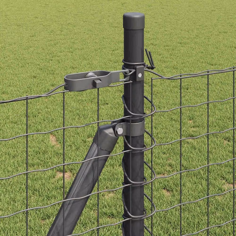 Berkfield Home Modern Euro Fence with 7 Flanged Posts, Galvanised Steel, Silver/Grey, W: 10 m, H: 2 m – 3
