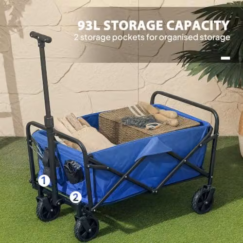 Outsunny 93L Heavy Duty Festival Trolley on Wheels, Blue – 3