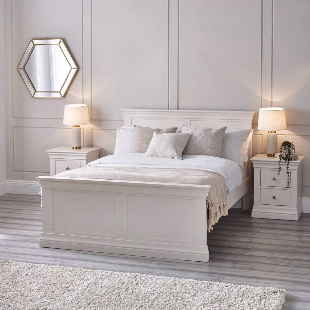 Cheshire Linden Double Bed in Surf White, W/D/H: 140 x 200 cm – 2