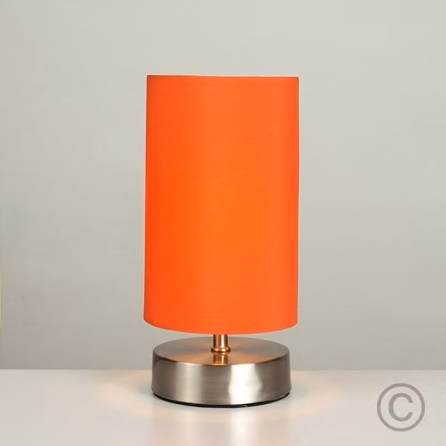 ValueLights Francis Pair of Modern Dimmable Touch Table Lamps with Orange Fabric Shades and Chrome Finish