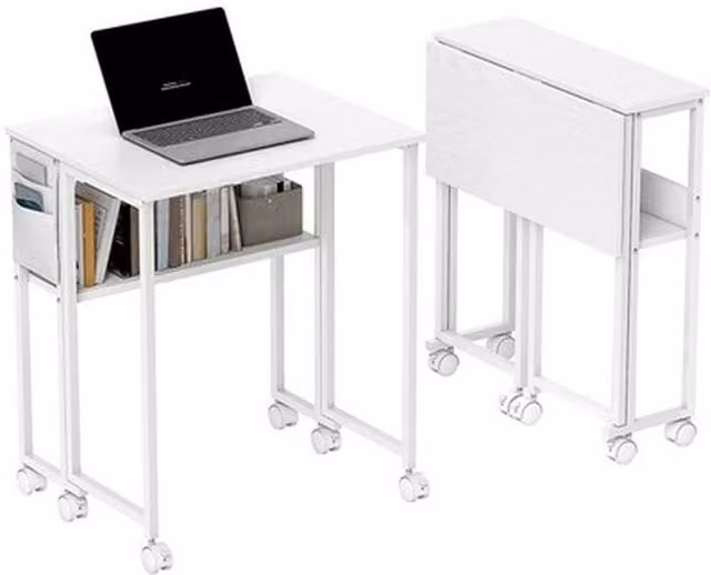NESTLUNE White Foldable Computer Desk with Castors – 1