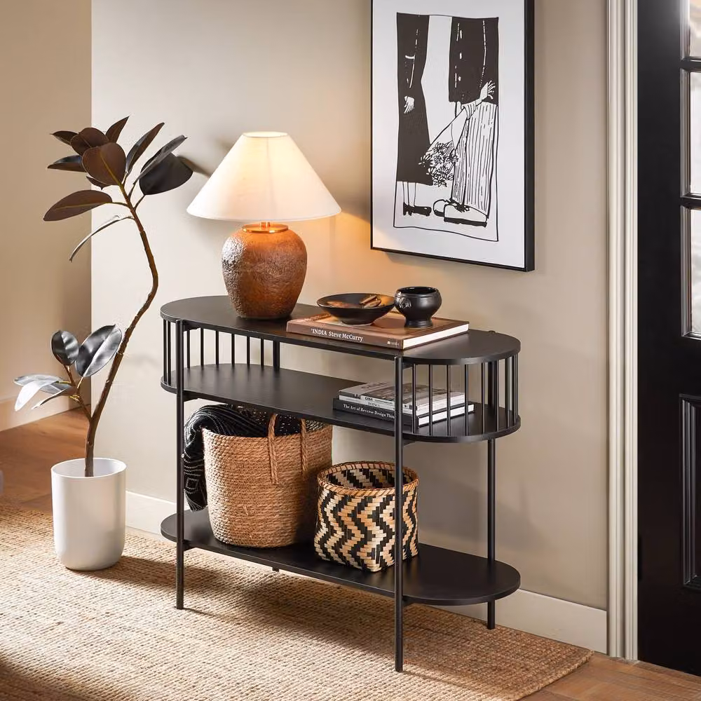SoBuy Industrial Style Three-Tier Narrow Console Table in Black, W/D/H: 110.0 x 39.0 x 75.9 cm – 8