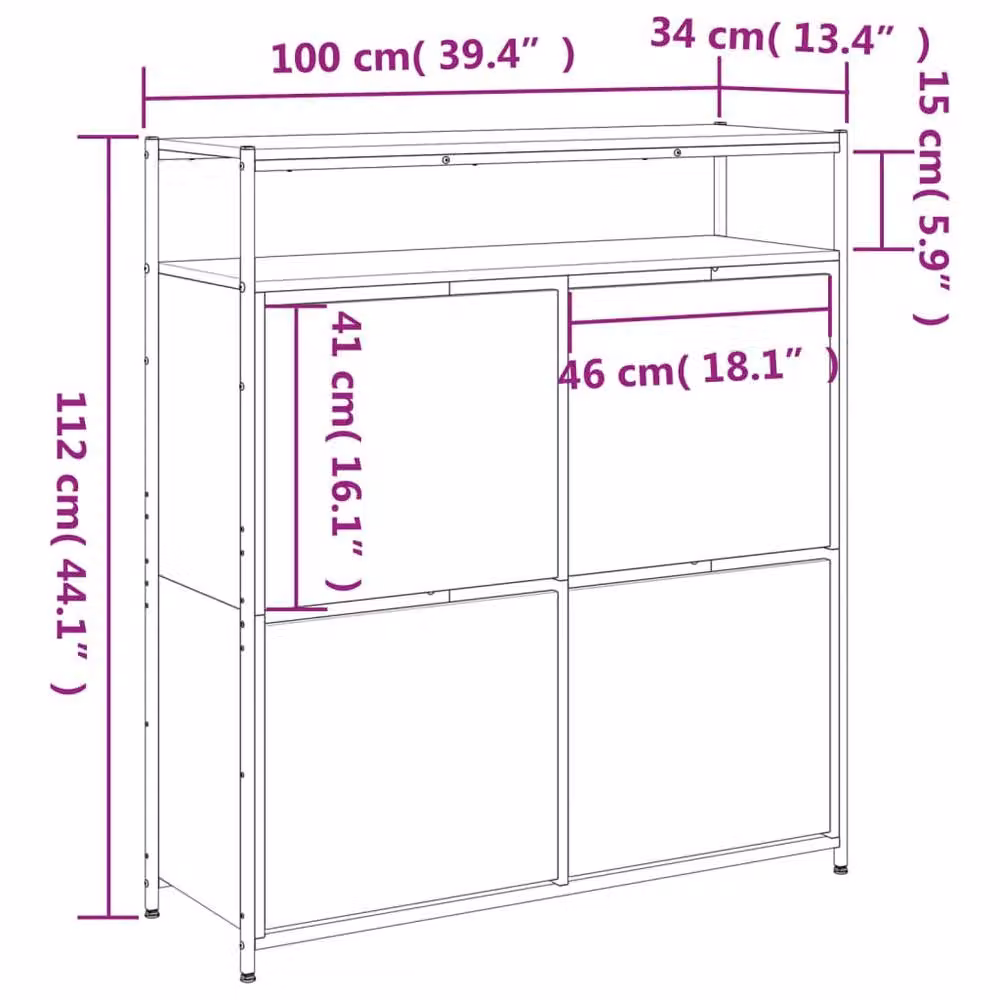 Berkfield Home Shoe Cabinet with 4 Tilting Compartments in Sonoma Oak, Light Brown, W: 100 cm, D: 34 cm, H: 112 cm – 3