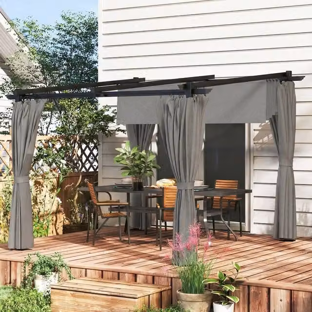Outsunny Outdoor Pergola with Retractable Roof and Sidewalls, Light Grey, W/D/H: 300 x 300 x 300 cm