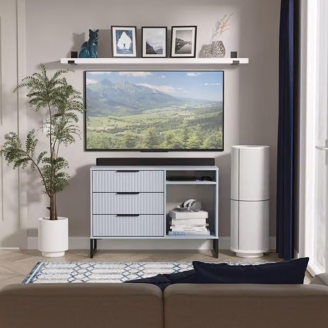 Ready Assembled 2 U Menai 3 Drawer TV Unit in Blue and Black
