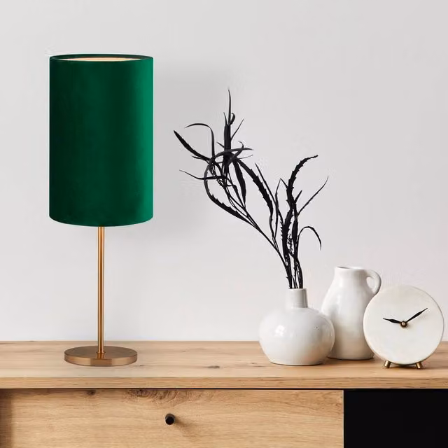 Lighting Collection Modern Green Fabric and Gold Metal Table Lamp – 2