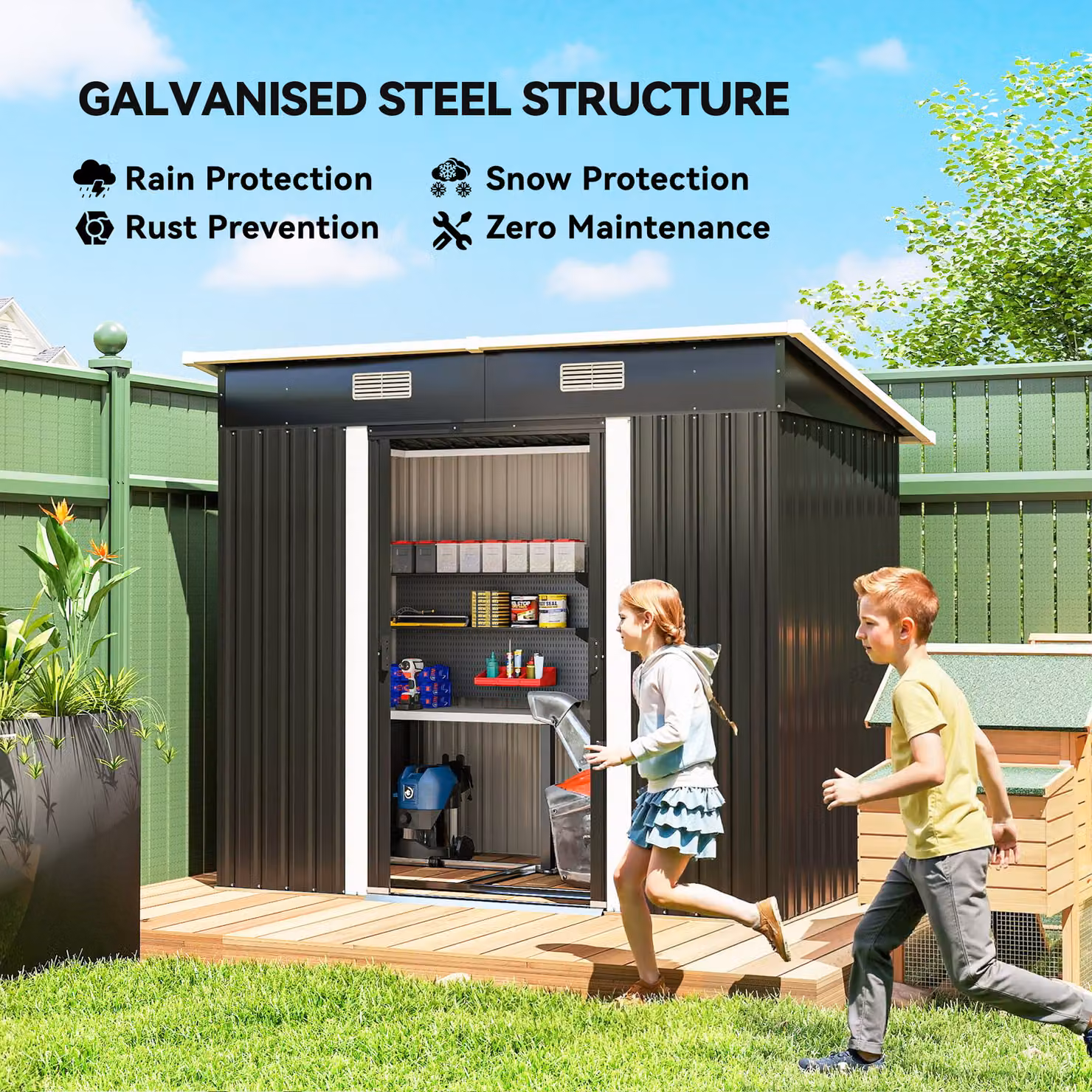 Outsunny Black Metal Lean-to Outdoor Storage Shed with Foundation Kit – 4