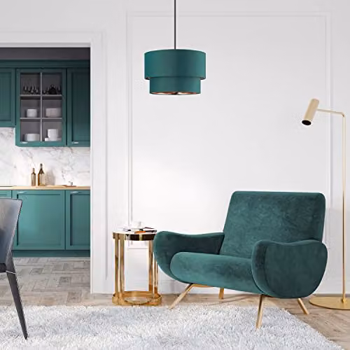 Happy Homewares Modern Round Green Fabric Ceiling Pendant Lamp Shade with Copper Inner, W/D/H: 20 x 20 x 30 cm – 5
