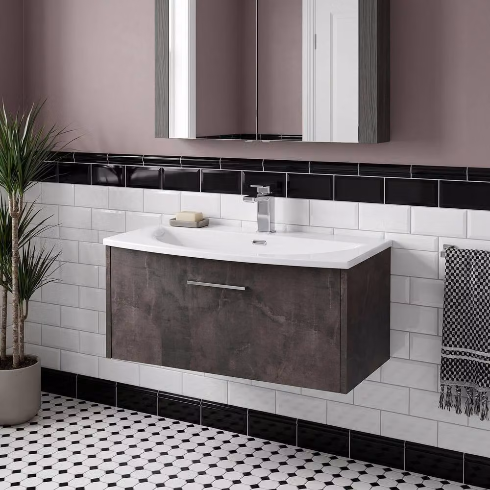 Balterley Winshill Contemporary 1 Drawer Wall Hung Vanity Basin Unit, Grey, Width: 80 cm – 2