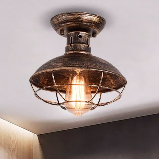 NIVOR Industrial Metal Cage Ceiling Light Chandelier in Oil Rubbed Bronze