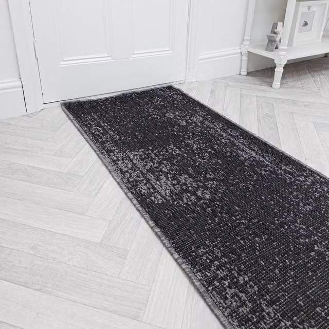 runrug Tapestry Black Reversible Indoor/Outdoor Carpet Runner Rug, W: 60 cm, L: 330 cm – 1