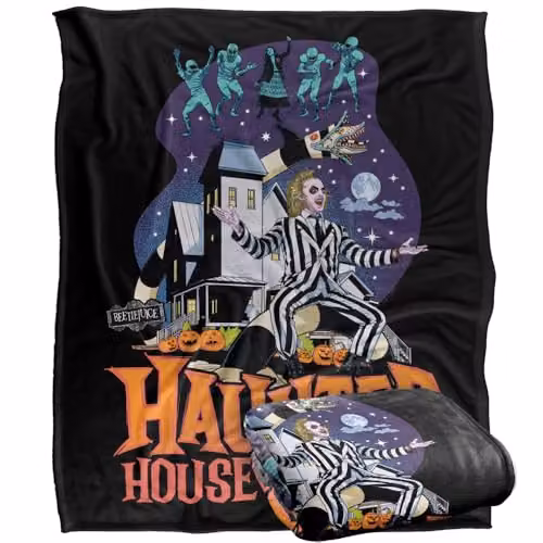 LOGOVISION Beetlejuice Haunted House Party Super Soft Fleece Throw Blanket, Multicolour, W: 152 cm, D: 127 cm