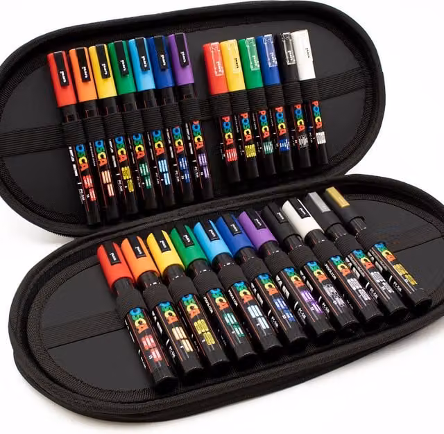 POSCA Paint Marker Art Pen Starter Set with 24 Multicolour Pigment Markers including PC-5M, PC-3M and PC-1M Models