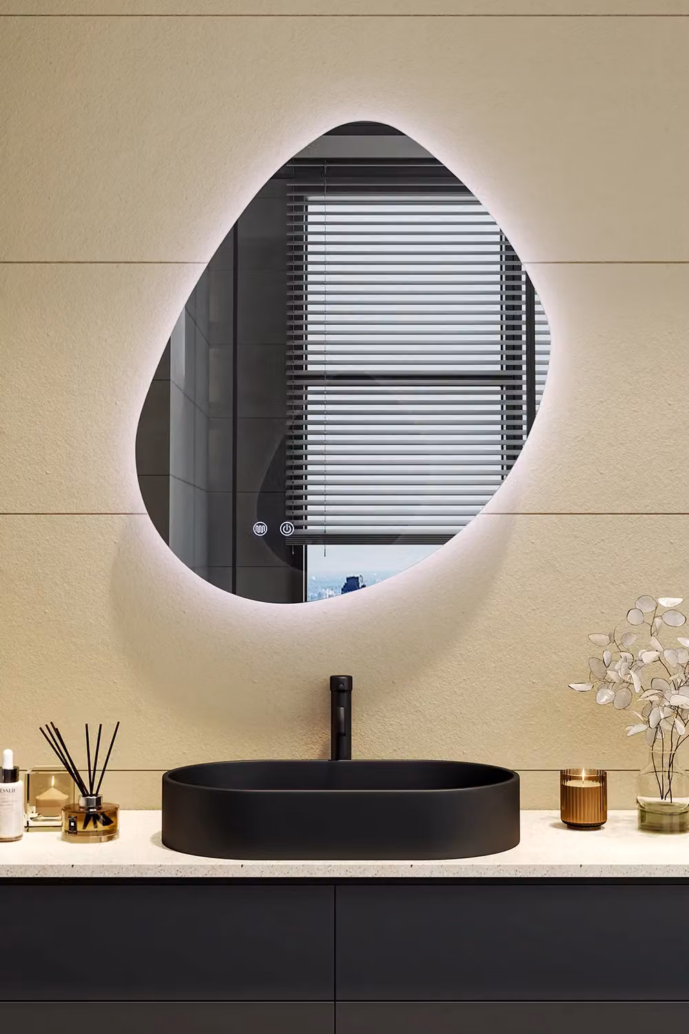 Living and Home Modern Frameless Irregular LED Wall Mount Mirror in Silver and Multicolour – 2