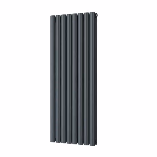 UK Radiators Omeara Anthracite Elliptical Tube Vertical Designer Radiator, H 120 cm x W 46.4 cm x D 8.5 cm – 2