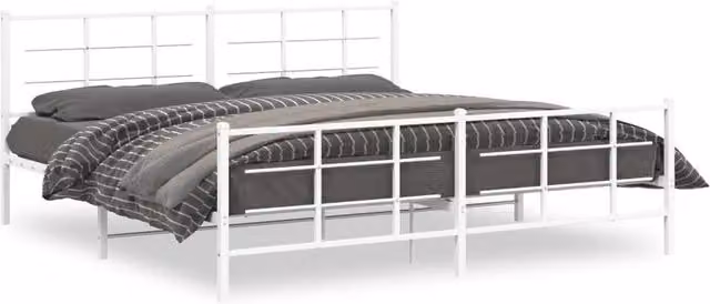 Berkfield Home Metal Bed Frame with Footboard, White, W/D/H: 193 x 203 cm – 1
