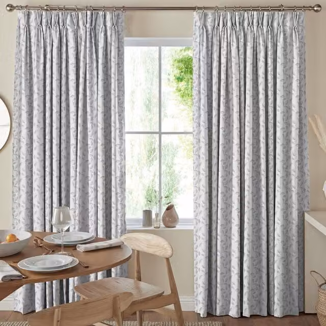 Simply Collection Leaf Vine Made to Measure Blackout Fabric Curtain Panel in Grey and White Floral Design