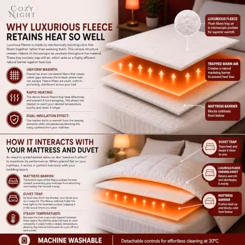 Cozy Night Luxury Fleece Electric Blanket in White, Superking Size, W: 182 cm, L: 200 cm – 3