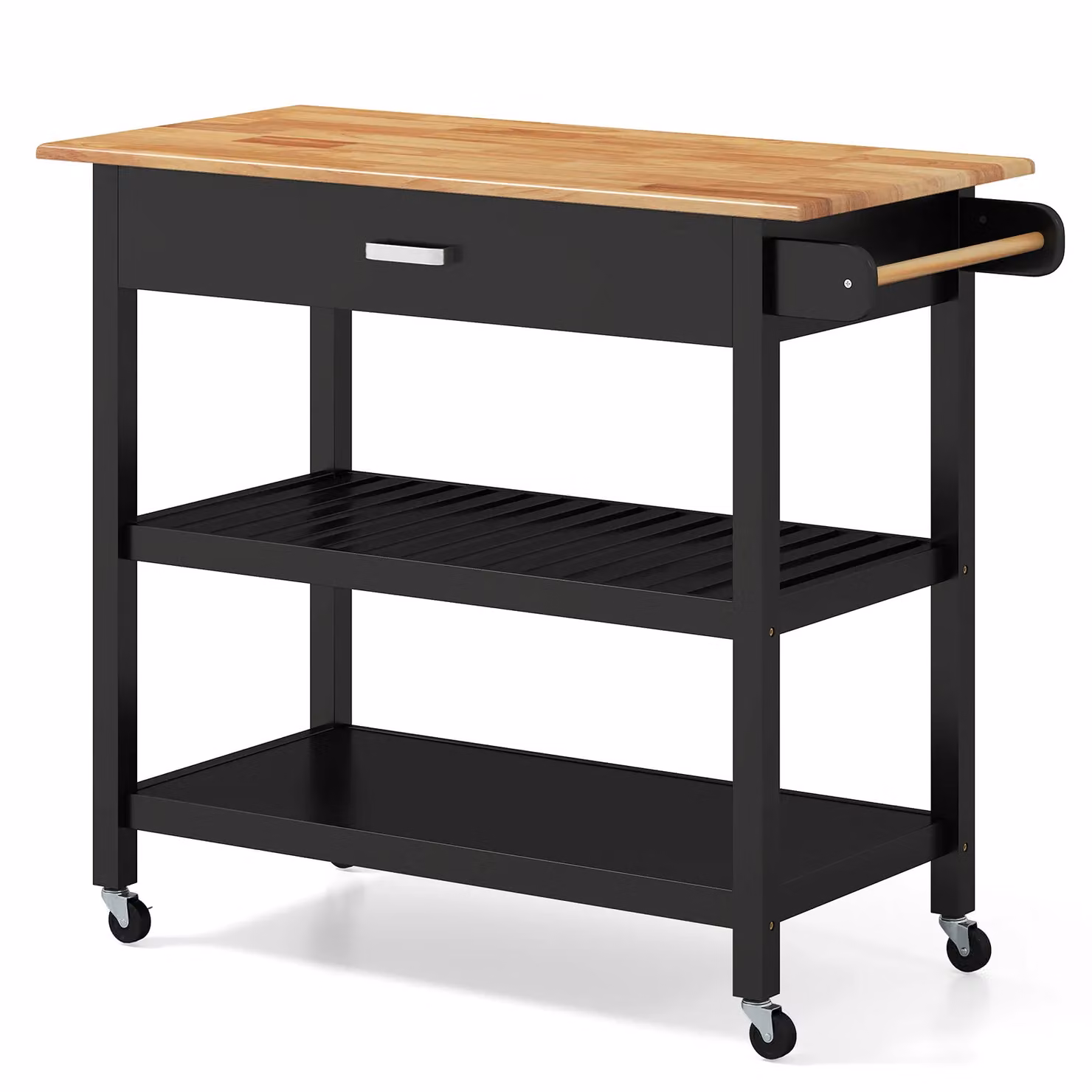 Costway 3-Tier Rolling Kitchen Island Utility Cart with Wood Countertop in Black – 9